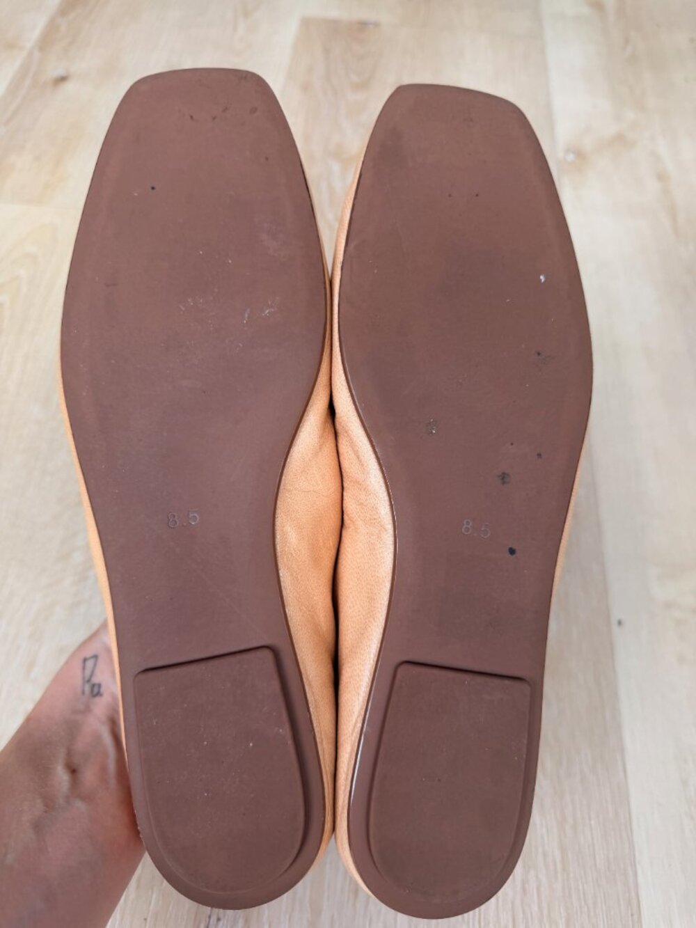 Jeffrey Campbell Fathom Square Toe Leather Ballet Flats Apricot Tan 8.5 - Picture 7 of 10
